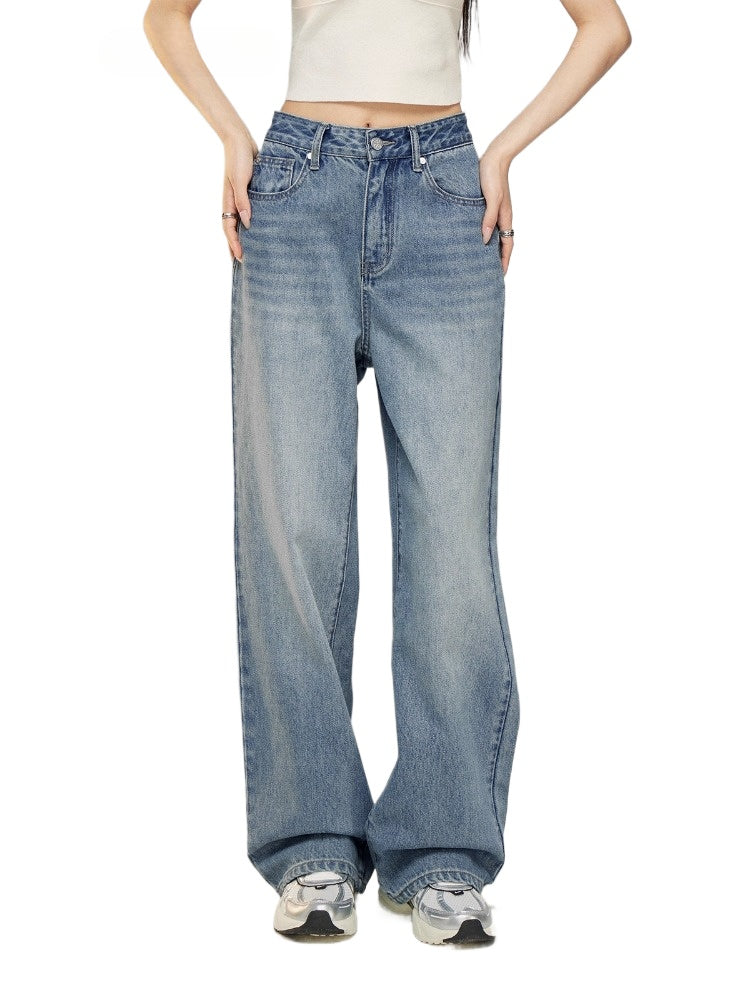 Letter Embroidery Denim Wide-Leg Pants