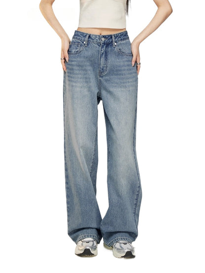 Letter Embroidery Denim Wide-Leg Pants