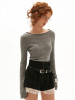 High-Waist Lace Trim Wool Shorts