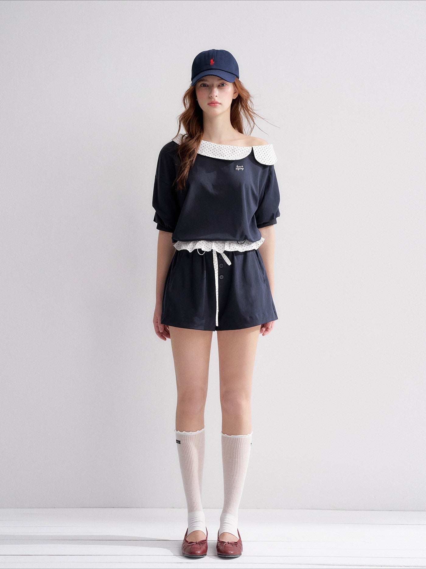 Polka-Dot Off-Shoulder Top &amp; Skirt Set