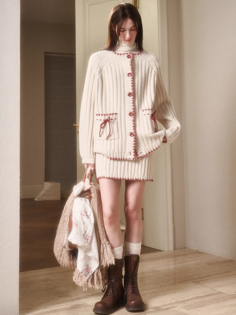 Latitude 69° Wool Contrast Trim Knit Sweater Set