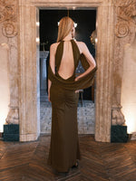 Deva High-Slit Halter Backless  Dress