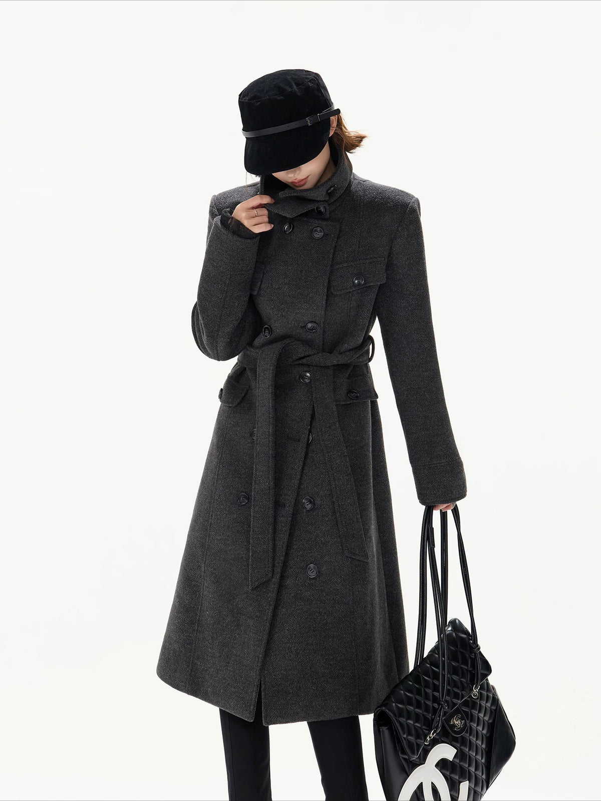 Gray Double Breasted Wool Coat