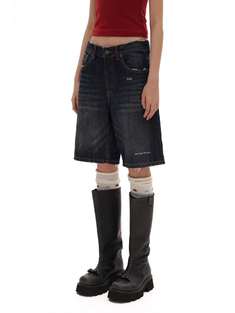 Vintage Cat Whisker Spray Camouflage Denim Capri &amp; Pants