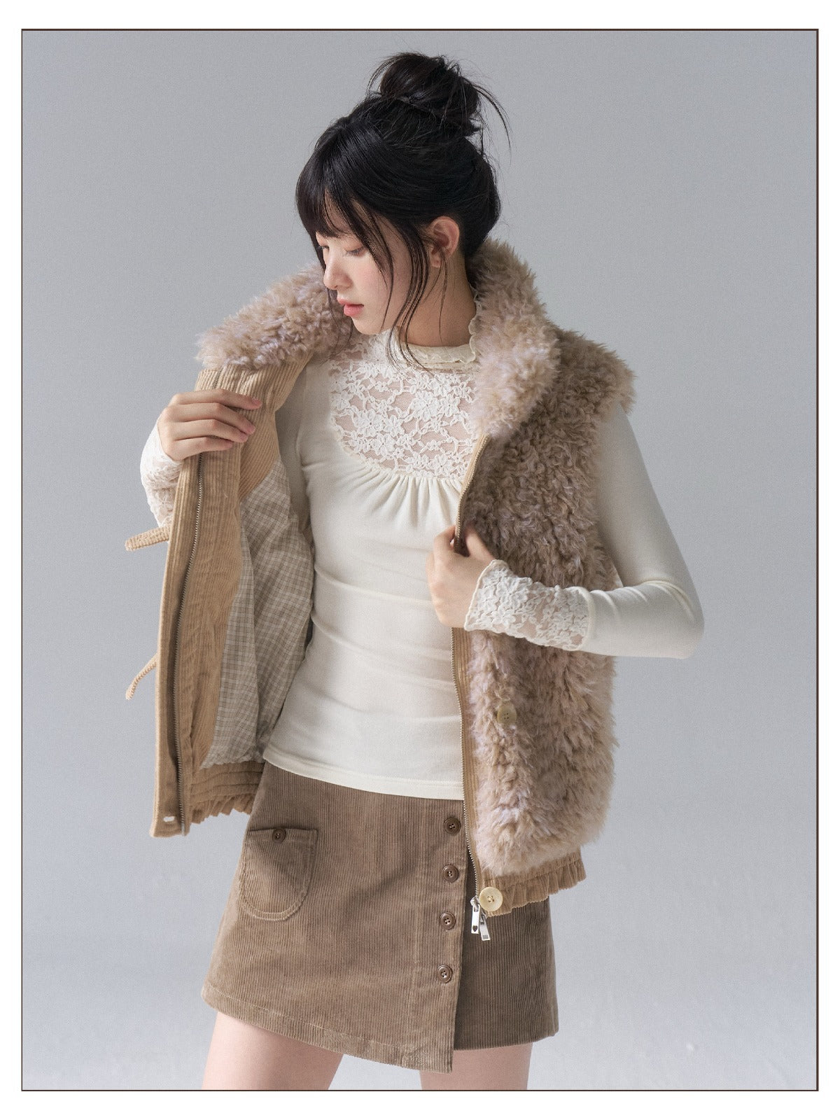 Vintage Ruffle Trim Patchwork Vest