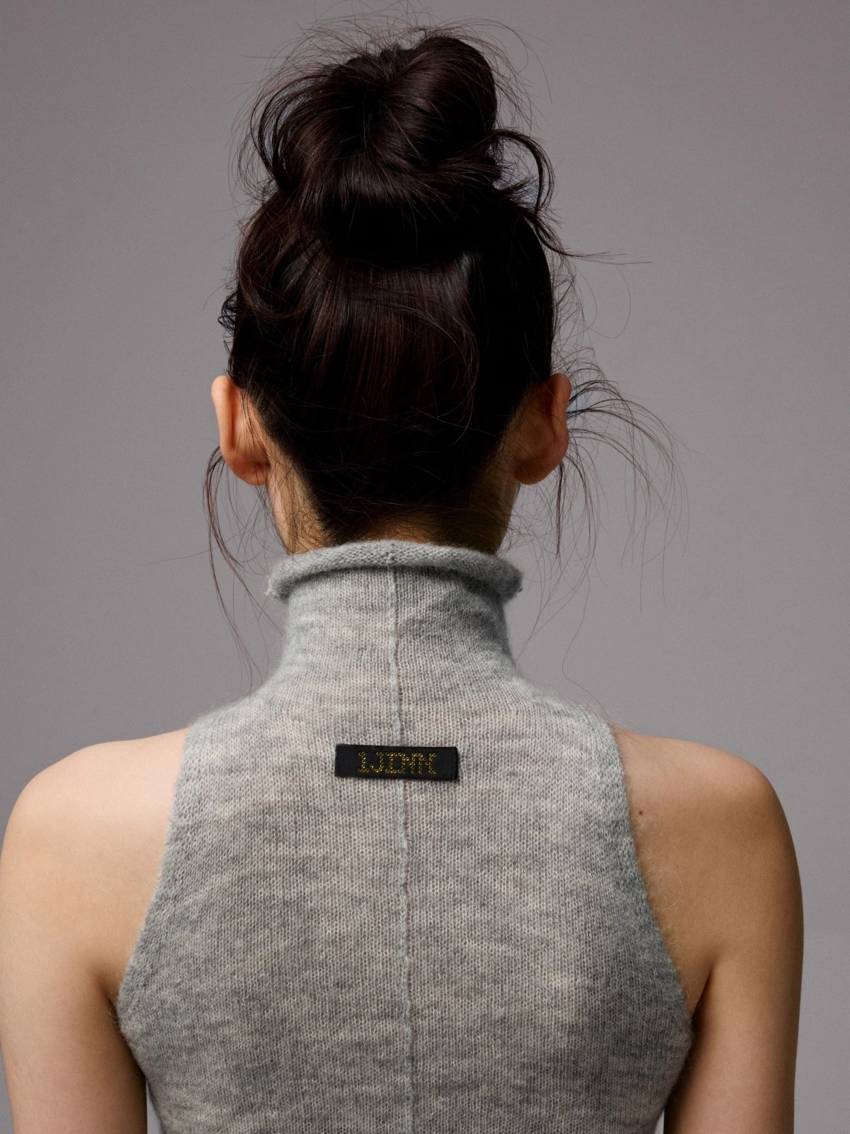 Solid Mohair High-Neck Sleeveless Vest
