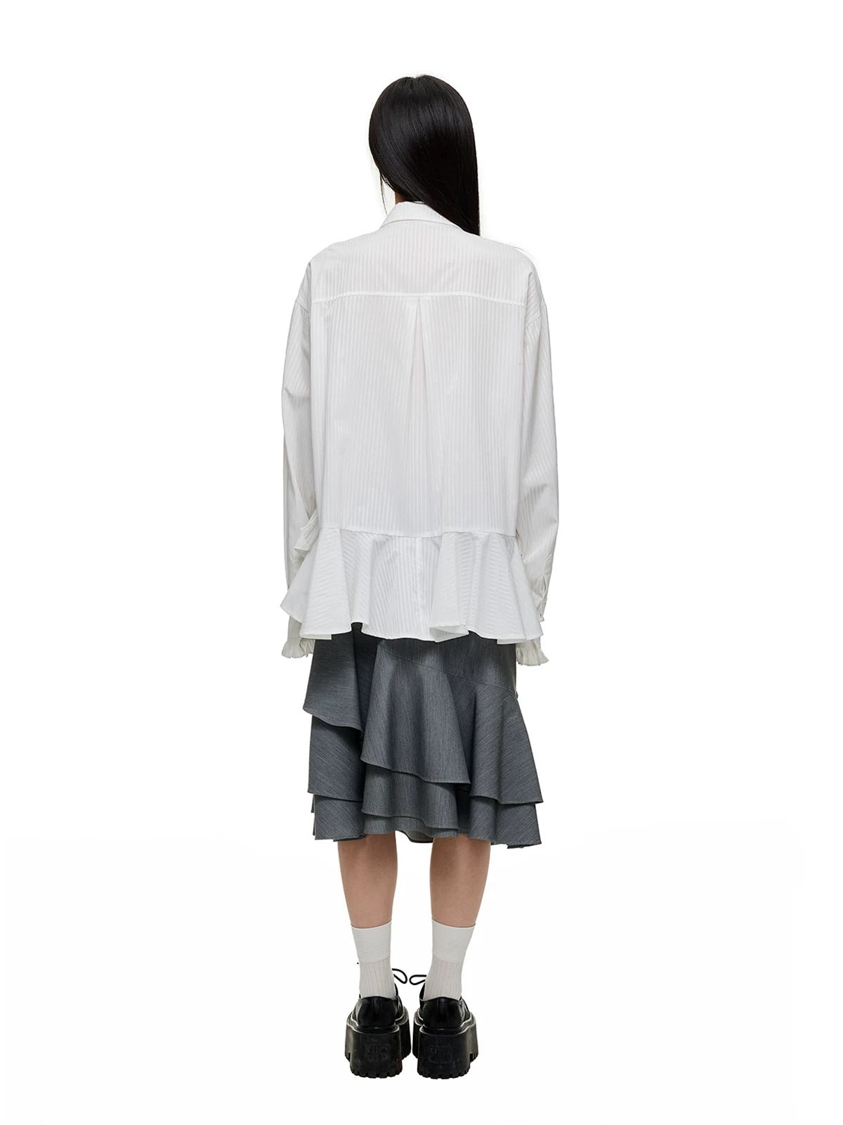 Irregular Ruffle Stripe Long Shirt