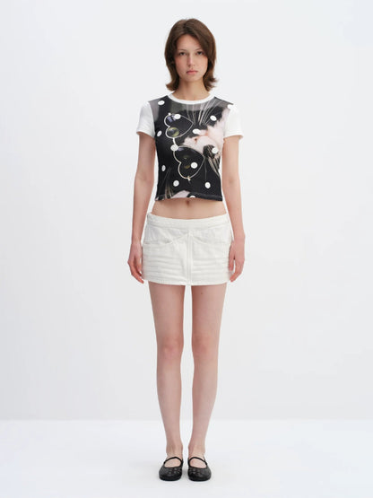 Playful Cat Print Short Sleeve Tee