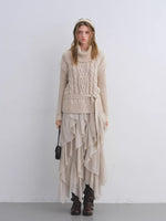 Cable Knit Mock Two-Piece Turtleneck Sweater
