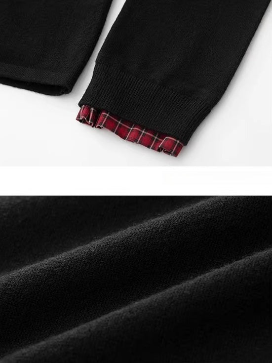 Check Panel Lace Trim Cardigan