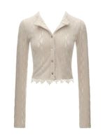 Lace Trim Textured Cropped Cardigan