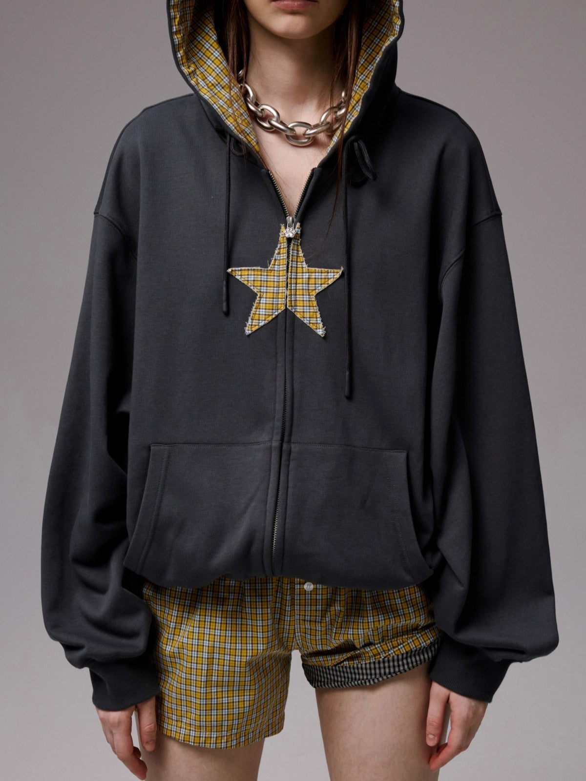 Oversized Star Panel Balloon Hem Hoodie