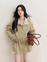 Crochet Collar Drawstring Coat