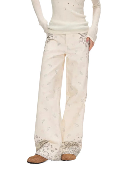 Belted Paisley Wide-Leg Pants