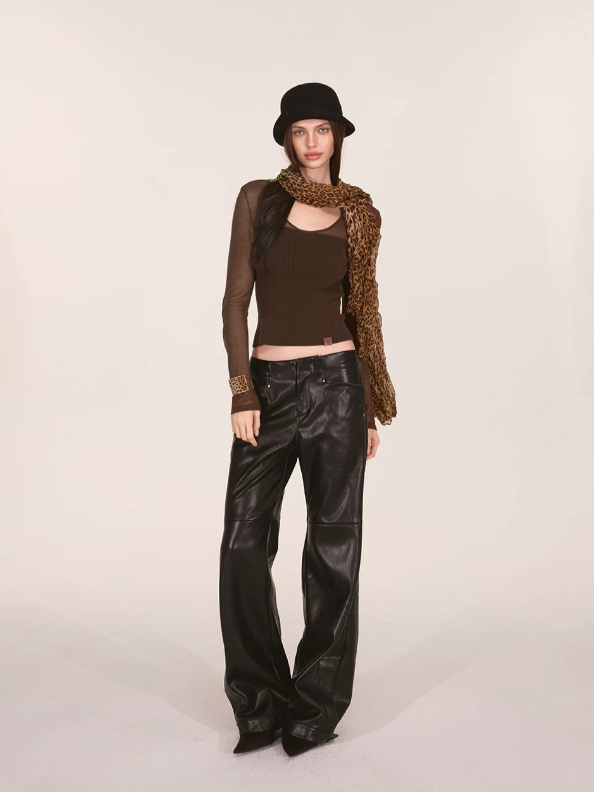 Vintage Leopard Print Pleated Long Scarf