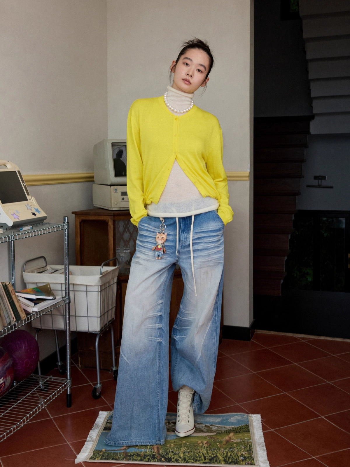 Solid Balloon Hem Wool Cardigan