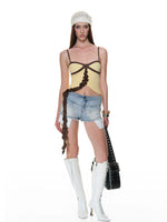 Cross Cutout Denim Shorts