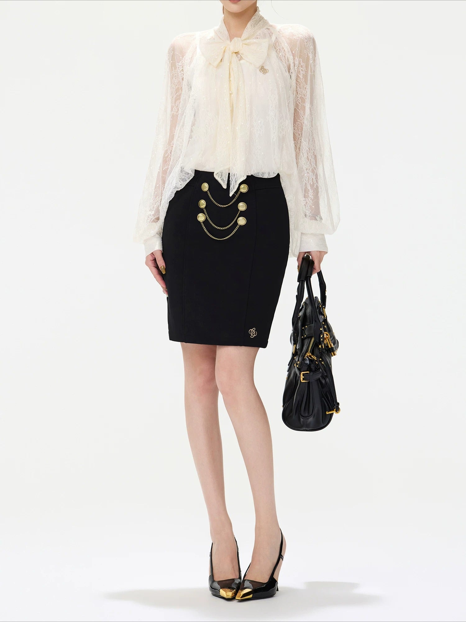 Sequin Lace Ribbon Blouse