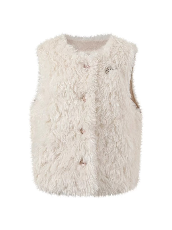 Shearling Logo Pin Curly Vest