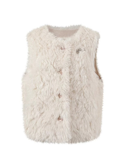 Shearling Logo Pin Curly Vest