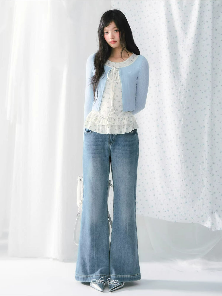 Floral Ruffle Faux Layered Knit Top
