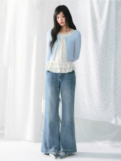Floral Ruffle Faux Layered Knit Top