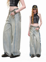 Distressed Curved Denim Pants