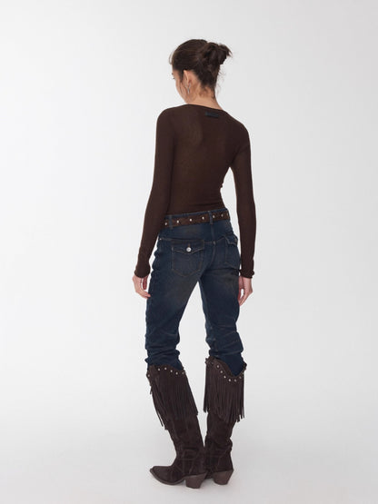 Crewneck Textured Open-Knit Wool Sweater