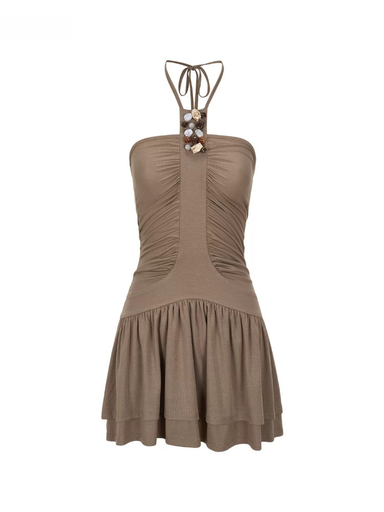 Beaded Halter Ruched Dress