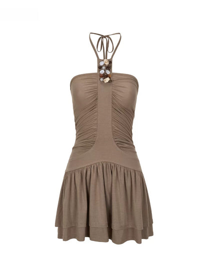 Beaded Halter Ruched Dress