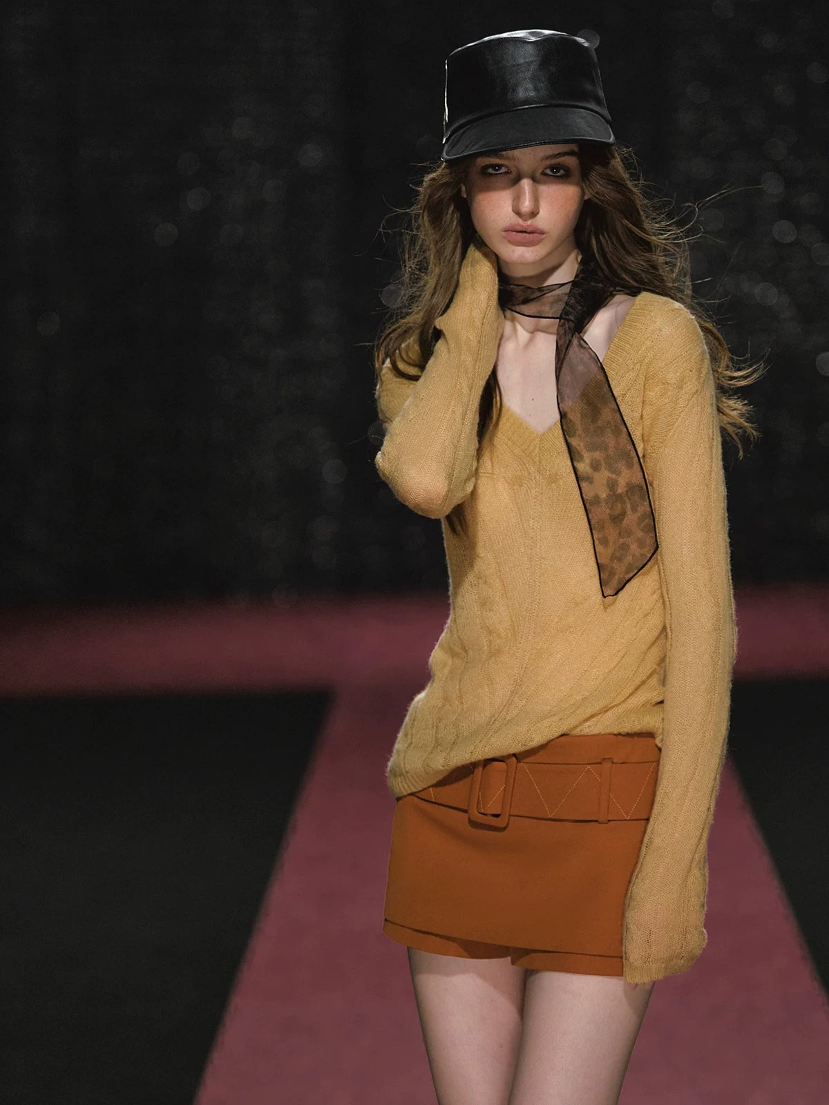 Slightly Sheer V Neck Cable Knit Sweater