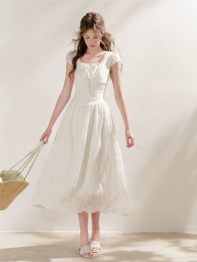 Embroidered Lace Midi Dress