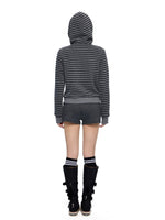 Striped Hooded Patchwork Cardigan