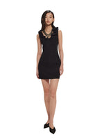 Black Ruffled V-neck Denim Dress