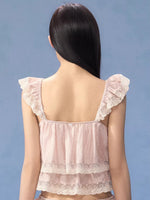 Pink Lace Square Neck Top & Skirt Set
