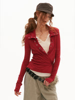 Layered V-Neck Fitted Polo Top