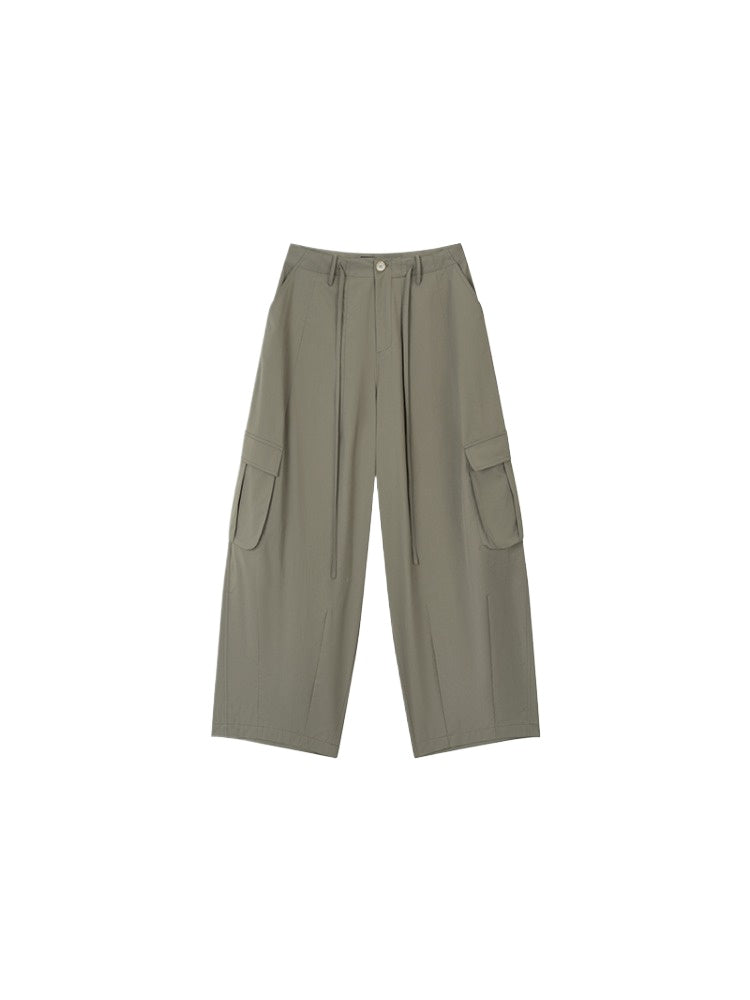 Wide-Leg Beaded Cargo Large Pockets Pants
