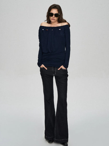 Black Contrast Flared Jeans