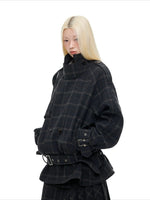 Vintage Black Plaid Wool Blend Jacket Set