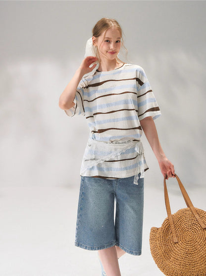 Lace Scarf Stripe T-Shirt