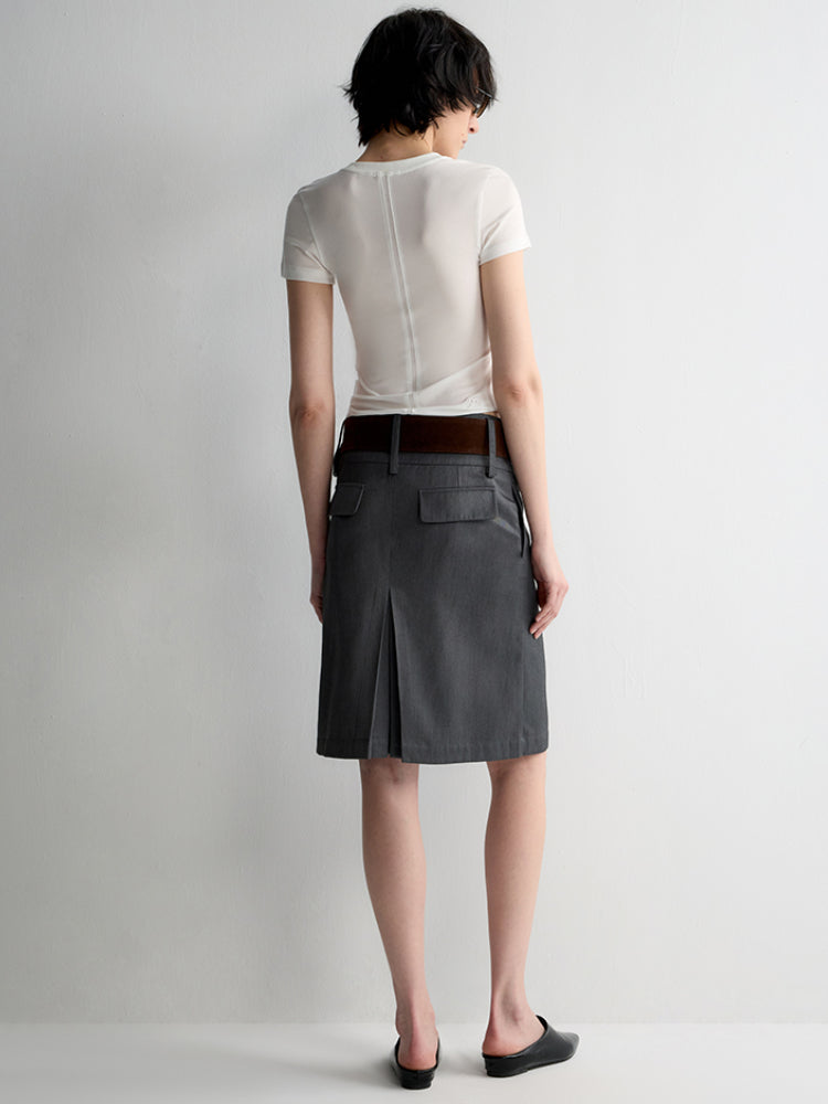 Grey Wool Double-layer Suit Midi Skirt