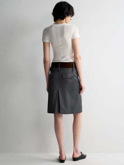 Grey Wool Double-layer Suit Midi Skirt