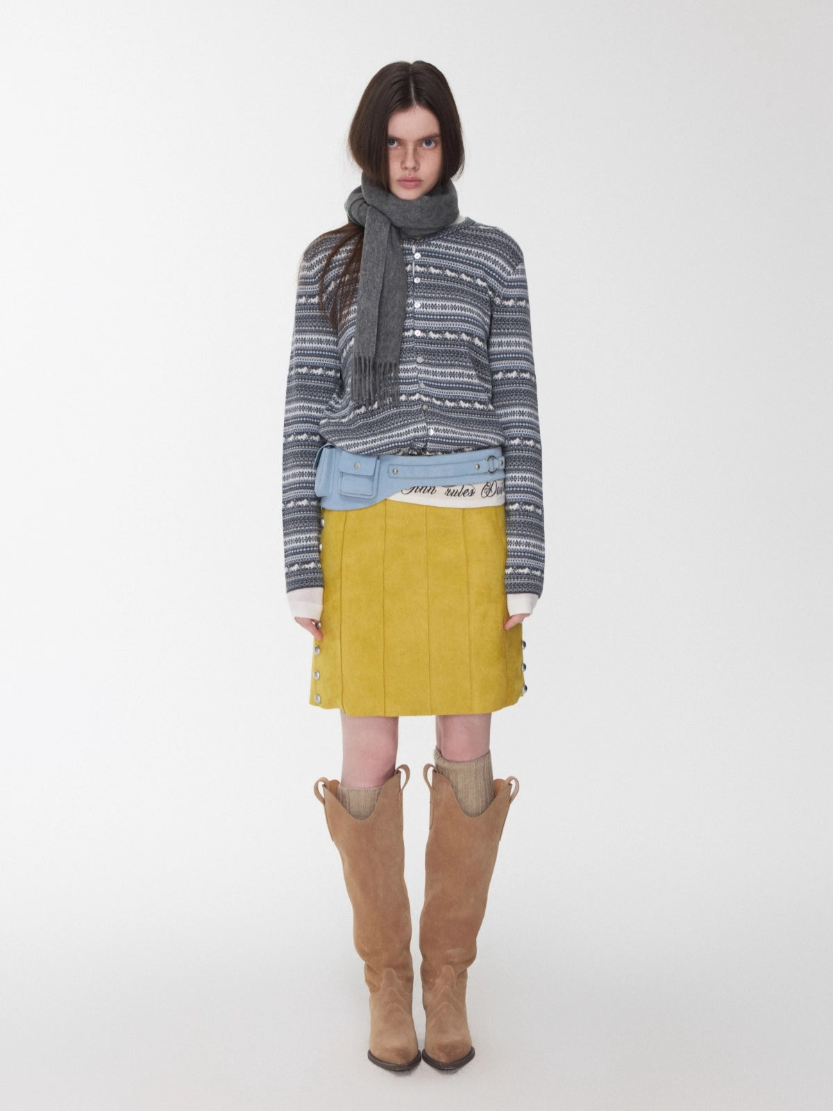 Fair Isle Pony Jacquard Drawstring Knit Cardigan