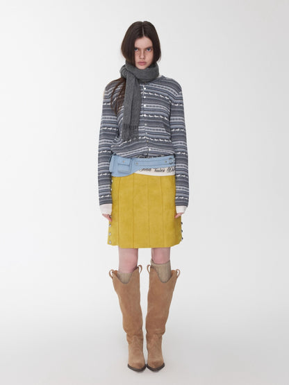 Fair Isle Pony Jacquard Drawstring Knit Cardigan