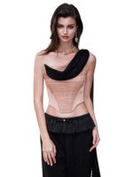 Off-Shoulder Floating Strap Cowl Neck Boned Crop Top