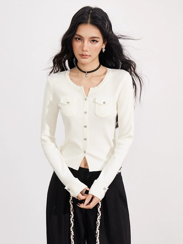 Wool-Blend Flower-shaped Buttons Cardigan