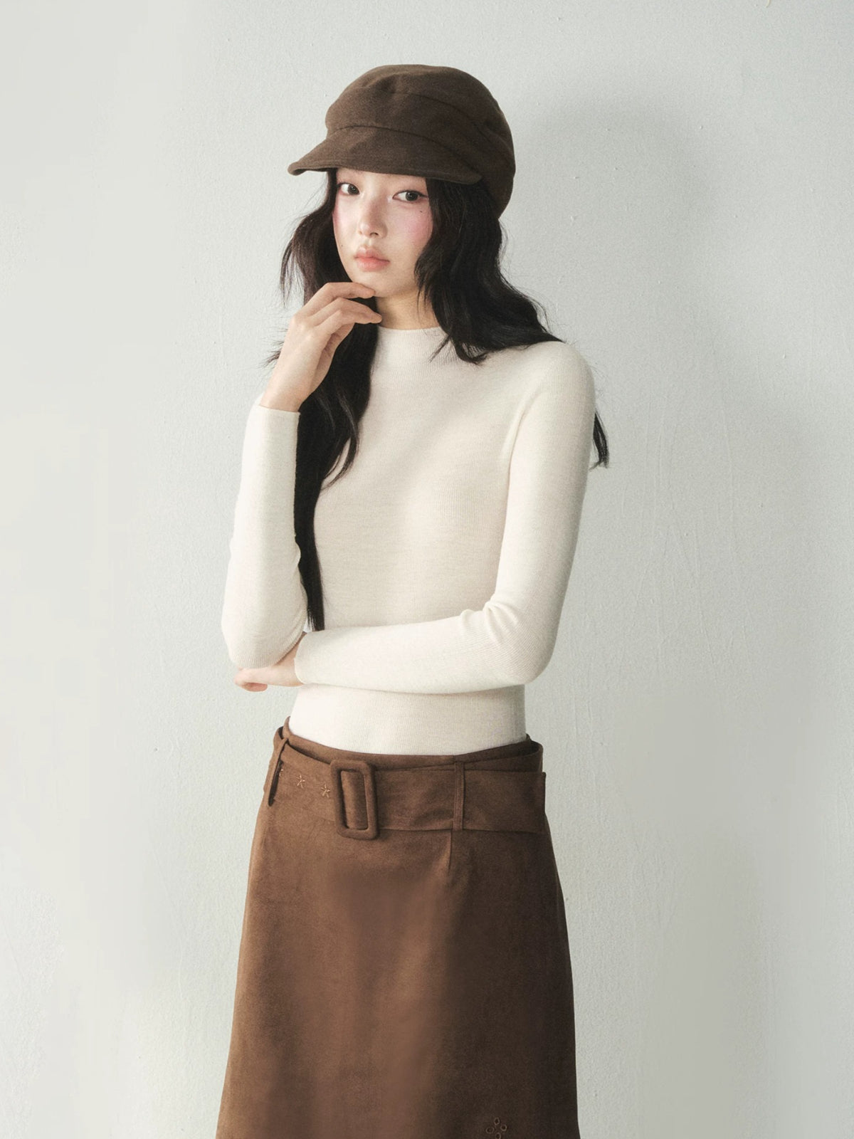 Pure Wool Mock Neck Knit Top