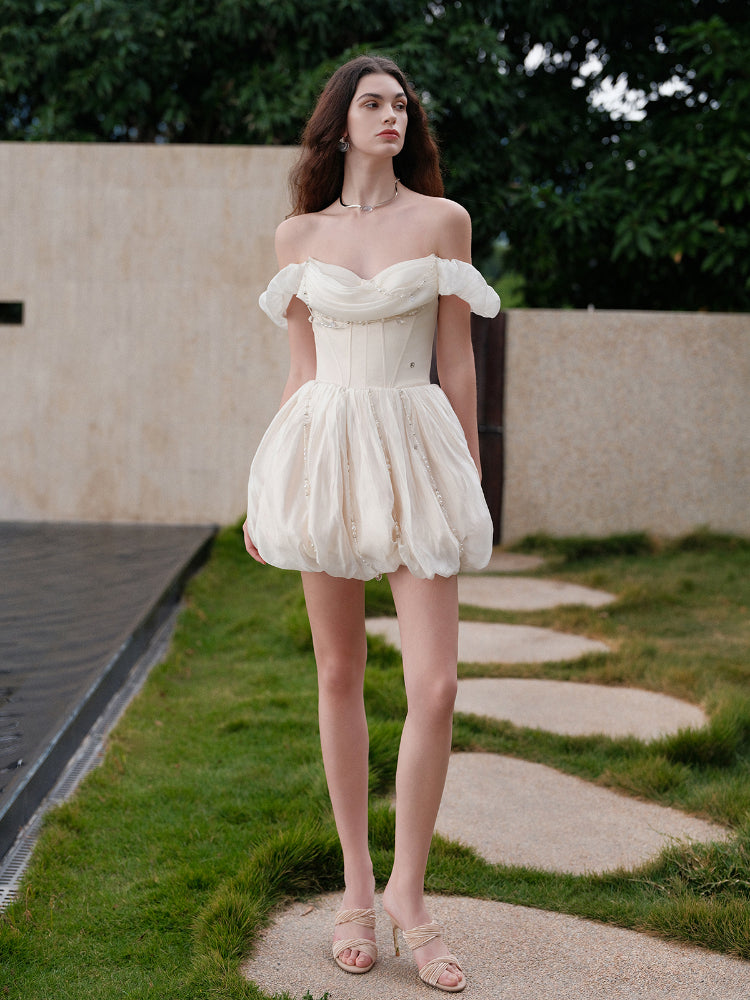 Strapless Waist Cinched Puff Dress