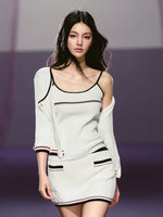 Contrast Knit Three-Piece Set