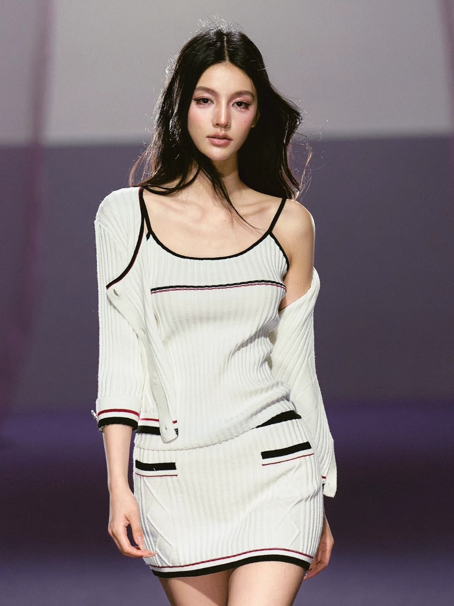 Contrast Knit Three-Piece Set